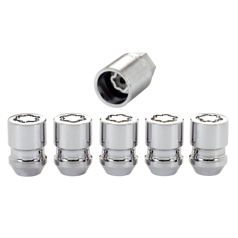 McGard Wheel Lock Nut Set - 5pk. Chrome, cone seat, M12X1.5, 13/16 hex, 1.28in length, theft protection, performance car parts, DTX Performance
