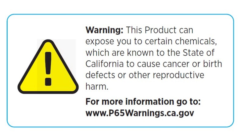 Prop 65 chemical exposure warning label