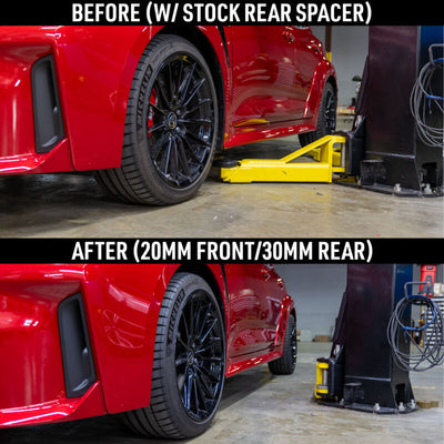 Before and after car with upgraded wheel spacers