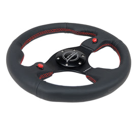 NRG Reinforced Steering Wheel (320mm) Blk Leather w/Dual Buttons, performance car parts, veteran owned performance shop, DTX Performance