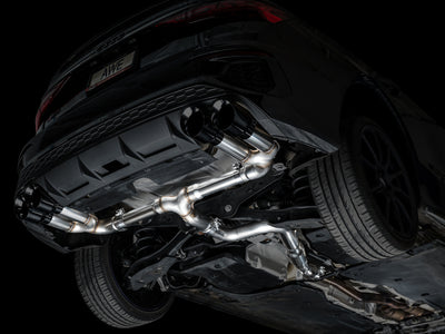 AWE 22-24 Audi 8Y S3 Track Edition Exhaust - Diamond Black Tips installed on vehicle, high performance car part by DTX Performance.