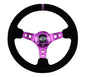 NRG Reinforced Steering Wheel (350mm / 3in. Deep) Black Suede w/Purple Center & Purple Stitching, high performance car parts