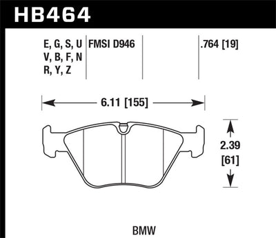 Hawk 01-06 BMW 330Ci / 01-05 330i/330Xi / 01-06 M3 DTC-60 Race Front Brake Pads diagram, performance car parts