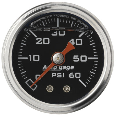 Autometer AutoGage 1.5in Liquid Filled Mechanical 0-60 PSI Fuel Pressure Gauge - Black for high performance car parts