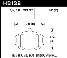 Diagram of HB132 brake pad dimensions