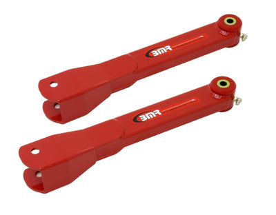 BMR 10-15 5th Gen Camaro Non-Adj. Rear Trailing Arms (Polyurethane) - Red performance car part for enhancing handling and stability.