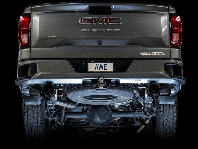 AWE Tuning 4th Gen GM 1500 5.3L 0FG Catback Split Rear Exit (Flat Bumper) - Dual Diamond Tips - DTX Performance