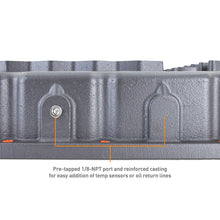 Load image into Gallery viewer, Mishimoto 2007.5 + Ram 6.7L Cummins 68RFE Transmission Pan - Cast - GR with pre-tapped port, DTX Performance upgrade