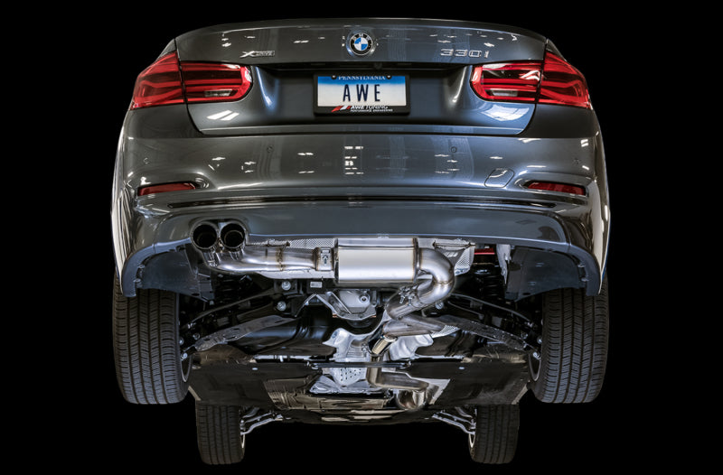 AWE Tuning BMW F3X 28i / 30i Touring Edition Axle-Back Exhaust Single Side - 80mm Silver Tips - DTX Performance