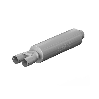MBRP Universal Muffler 3in Inlet/Dual 2.5in Outlet 30in Length T409 SS Mild Tone for performance car tuning at DTX Performance.