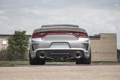 Corsa 2015-2023 Charger SRT/Hellcat/Redeye 2.75in Valved Catback DRE w/ Single 4.5in Blk PVD Tips displayed on a performance car