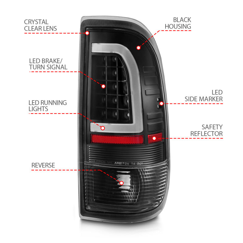 ANZO 1997-2003 Ford F-150 LED Tail Lights w/ Light Bar Black Housing Clear Lens for performance upgrade.