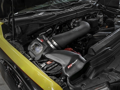 aFe Momentum GT Pro 5R Cold Air Intake System 2017 Ford Superduty V8-6.2L installed in engine bay, performance upgrades