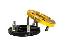 Load image into Gallery viewer, ISC Suspension 5x100 to 5x114 25mm Wheel Adapters Black by DTX Performance - Racing suspension adapters in black and gold.