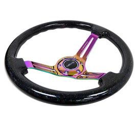 NRG Reinforced Steering Wheel (350mm / 3in. Deep) Blk Multi Color Flake w/ Neochrome Center Mark from DTX Performance.
