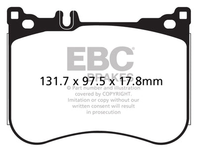 EBC 14+ Mercedes-Benz S550 4.7 Twin Turbo AMG Sport Pkg Redstuff Front Brake Pads diagram; high performance brakes for tuning upgrades.