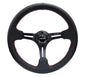 NRG Reinforced Steering Wheel (350mm / 3in. Deep) Black Leather/Red Stitch & Blk 3-Spoke w/Slits for performance car parts.