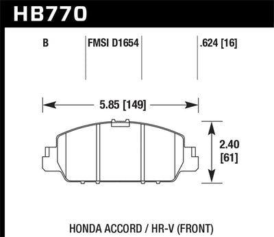 Hawk 13-17 Honda Accord HPS 5.0 Front Brake Pads diagram