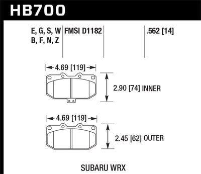 Hawk 06-07 Subaru Impreza WRX DTC-30 Front Race Brake Pads diagram