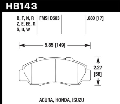 Hawk 97-01 Honda Prelude HPS Street Front Brake Pads dimensions and specifications