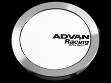 Load image into Gallery viewer, Advan 73mm Full Flat Centercap - White/Silver Alumite, ideal for performance car parts and tuning. Available at DTX Performance.