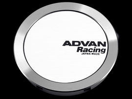 Advan 73mm Full Flat Centercap - White/Silver Alumite, ideal for performance car parts and tuning. Available at DTX Performance.