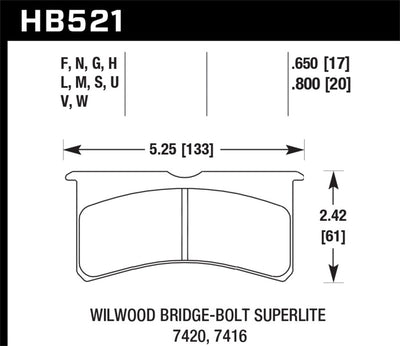 Hawk Willwood BB SL 7420 DTC-60 Race Brake Pads diagram for performance car parts. Perfect for high performance brakes and tuning upgrades.