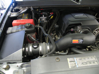 K&N 07 Chevy/GMC/Cadillac V8-4.8/5.3/6.0/6.2L Performance Intake Kit installed in engine bay