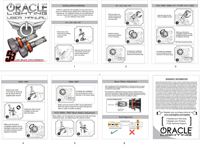 Oracle H13 - S3 LED Headlight Bulb Conversion Kit manual, performance car parts, DTX Performance, performance upgrades, high performance auto parts.