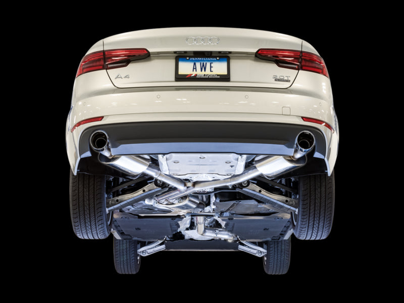 AWE Tuning Audi B9 A4 Touring Edition Exhaust Dual Outlet - Chrome Silver Tips (Includes DP) - DTX Performance