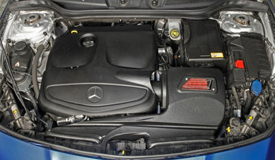 AEM 13-15 Mercedes CLA250 L4 2.5L Silver Cold Air Intake in engine bay from DTX Performance