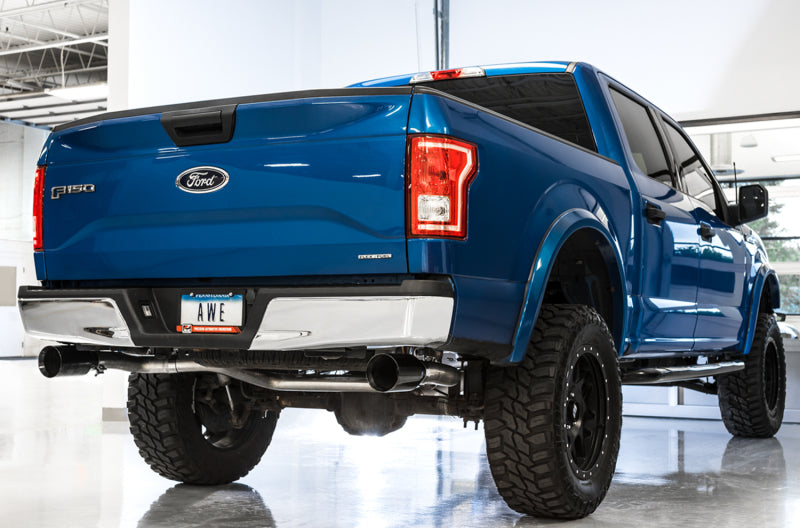 AWE Tuning 2015+ Ford F-150 0FG Dual Exit Performance Exhaust System w/5in Diamond Black Tips - DTX Performance