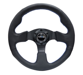 NRG Reinforced Steering Wheel (320mm) Black Leather w/Blue Stitching - DTX Performance car parts, high performance auto parts
