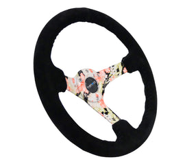NRG Reinforced Steering Wheel (350mm / 3in. Deep) Blk Suede Floral Dipped w/ Blk Baseball Stitch, DTX Performance car parts