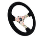 NRG Reinforced Steering Wheel (350mm / 3in. Deep) Blk Suede Floral Dipped w/ Blk Baseball Stitch, DTX Performance car parts
