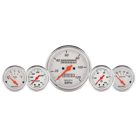 AutoMeter Gauge Kit 5 Pc. 3-1/8in. & 2-1/16in. Mech. Speedo. Wtmp & Oilp Arctic Wht. for high performance car parts