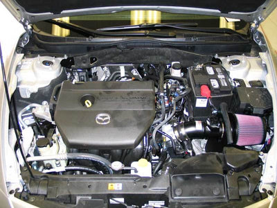 K&N 09 Mazda6 L4-2.5L Typhoon Cold Air Intake installed, showcasing performance upgrades for improved engine performance.