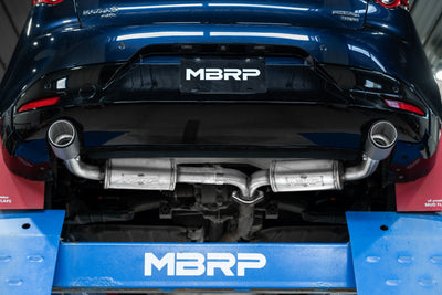 MBRP 19-23 Mazda 3 Hatchback T304SS 2.5in Axle-Back exhaust on lift