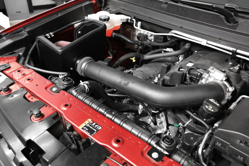 K&N 17-18 Chevrolet Colorado V6-3.6L F/I AirCharger Performance Intake installed engine view