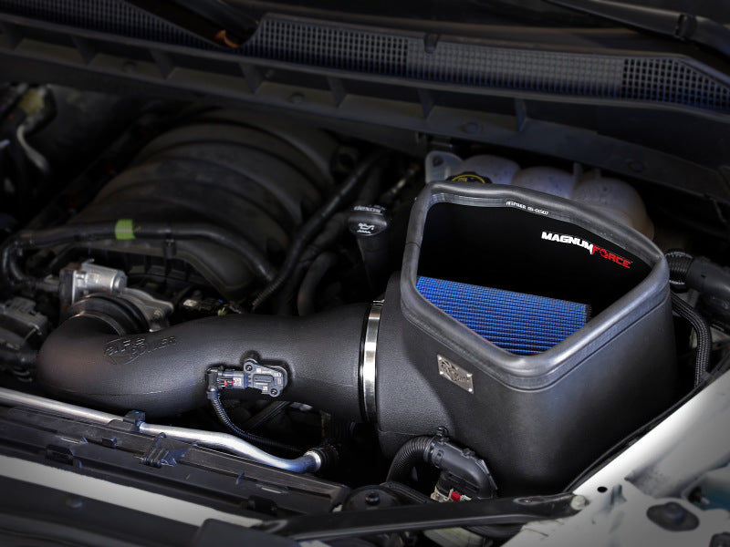 aFe Magnum FORCE Stage-2 Pro 5R Cold Air Intake System 2019 GM Silverado/Sierra V8 6.2L installed in engine, performance upgrade.