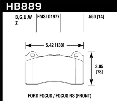 Hawk 2017 Ford Focus HPS 5.0 Front Brake Pads diagram for high performance braking, DTX Performance car parts, veteran owned shop
