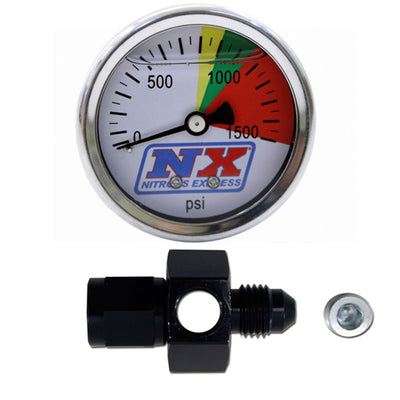 Nitrous Express N2O Flo-Thru Pressure Gauge (0-1500 PSI) 6AN for high performance auto parts and engine upgrades at DTX Performance.