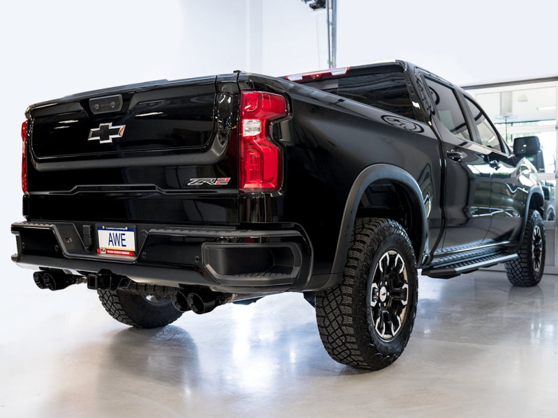 AWE Tuning 22-23 GMC Sierra 1500 AT4X 6.2L 0FG Catback Split Dual (Flat Bumper) - Diamond Black Tips - DTX Performance