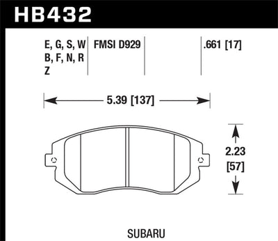 Hawk 03-05 WRX / 08 WRX D929 HP+ Street Front Brake Pads diagram