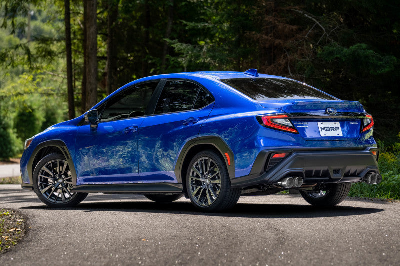 MBRP 2022+ Subaru WRX 3in Cat-Back Dual Split Rear Quad Tips Race Profile Exhaust in blue