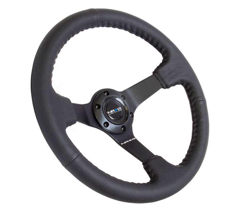 NRG Reinforced Steering Wheel (350mm / 3in. Deep) Bk Leather w/Bk BBall Stitch (Odi Bakchis Edition) for performance car parts