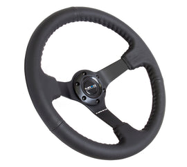 NRG Reinforced Steering Wheel (350mm / 3in. Deep) Bk Leather w/Bk BBall Stitch (Odi Bakchis Edition) for performance car parts