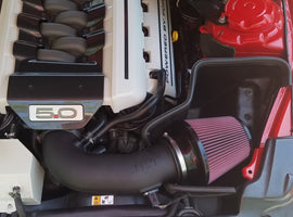 JLT 15-17 Ford Mustang GT Black Textured Cold Air Intake Kit w/Red Filter - Tune Req. for performance upgrades