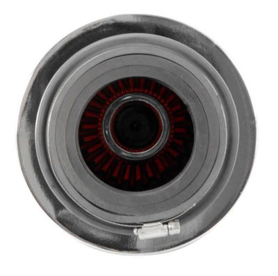 K&N Universal Air Filter Chrome Round Tapered Red - 4in Flange ID x 1.125in Flange Length x 9.5in H, performance car parts