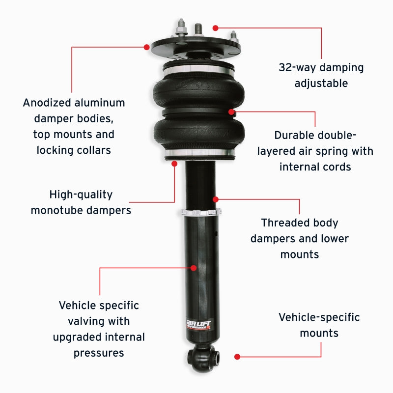 Air Lift Performance 89-00 Lexus LS400 Front Air Suspension Kit with adjustable damping and anodized aluminum construction. Performance car parts.
